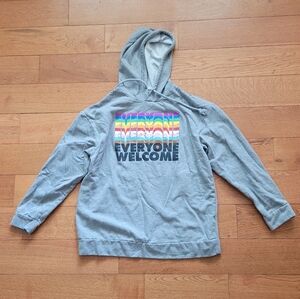 Pride Gray Hoodie with Rainbow Text- Women's Medium